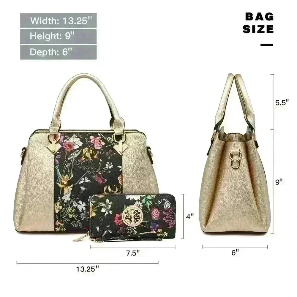 Two-Tone Dasein Floral Print Satchel NWOT